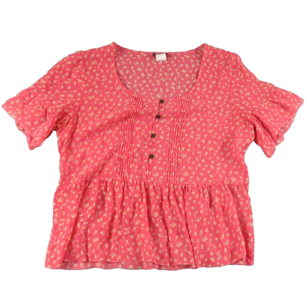J.Crew 100% Silk Blouse Women Small Pink Floral Peplum Pintuck Ruffle Sleeve Top